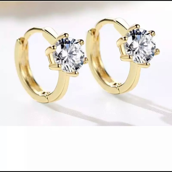 New 14k Gold Filled Geometric Circle Hoop Six-Claw White Sapphire Earrings - Picture 4 of 15